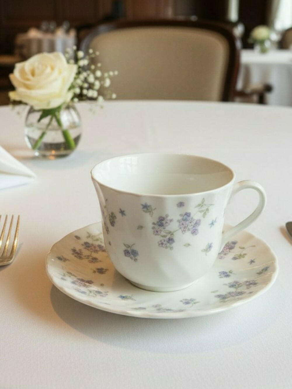 Wedgwood "April Flowers" Vintage Fine Bone China Teacup and Saucer 1 each